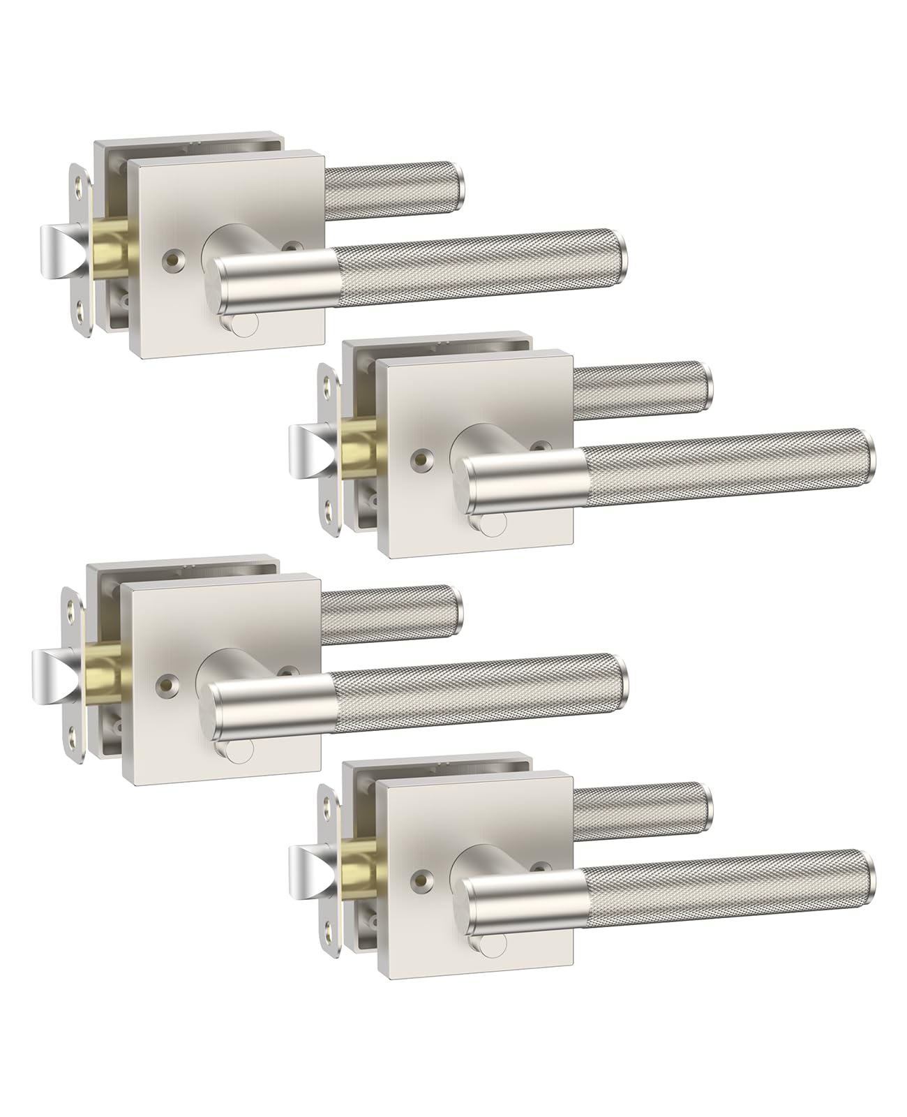 Photo 1 of Asidrama 4 Pack Privacy Brushed Satin Nickel Door Handles, Door Lever with Door Knobs Indoor for Bedroom or Bathroom, Brushed Satin Nickel Door Handles Interior with Locks for Left Right Sided Doors