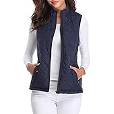 Fuinloth Women's Lightweight Warm Puffer Quilted Vest - 4-Pockets Stand Collar Zip Gilet, Fall Winter Outerwear