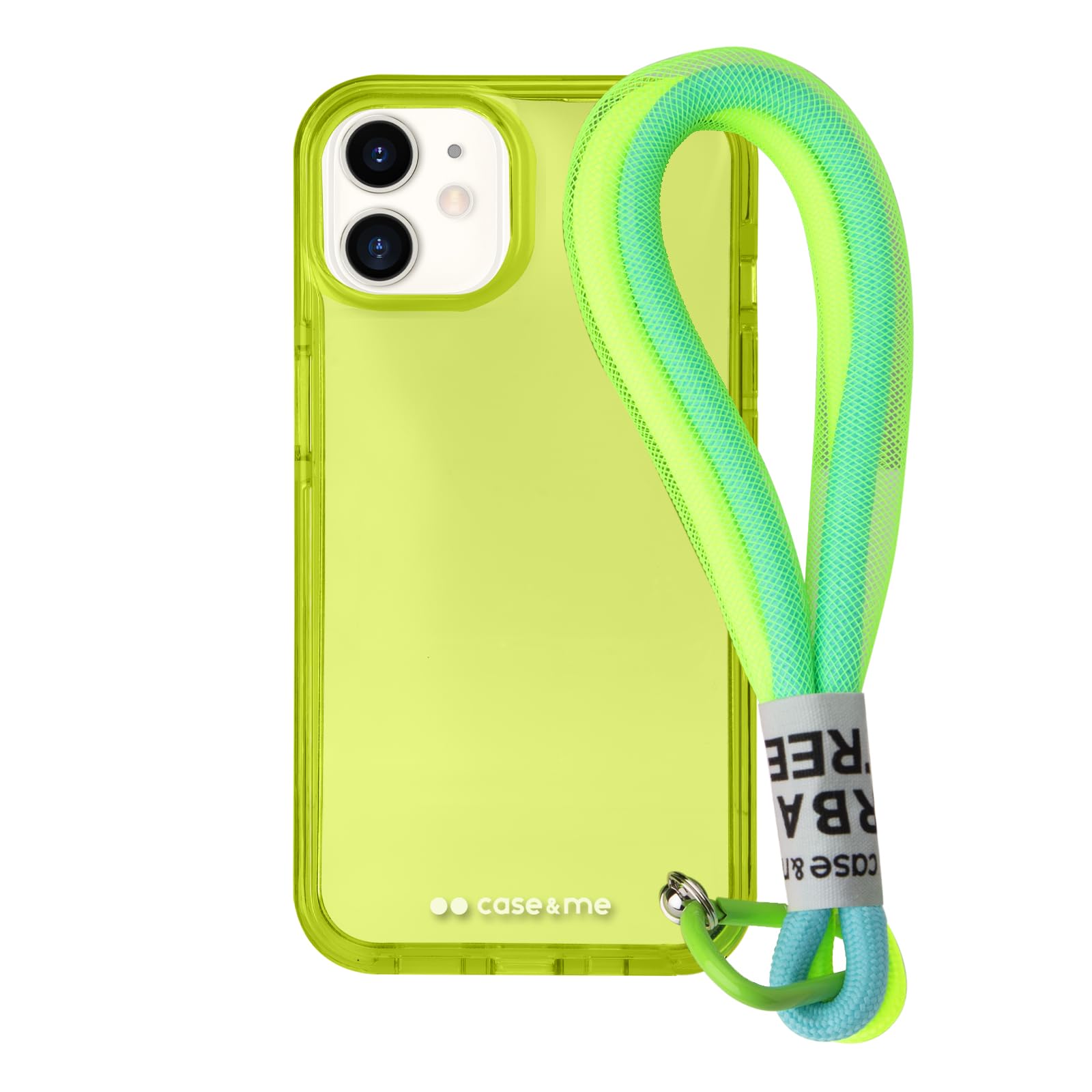 case&me Urban Street Lanyard Case for iPhone 11, Transparent Yellow with Removable Fluorescent Lanyard
