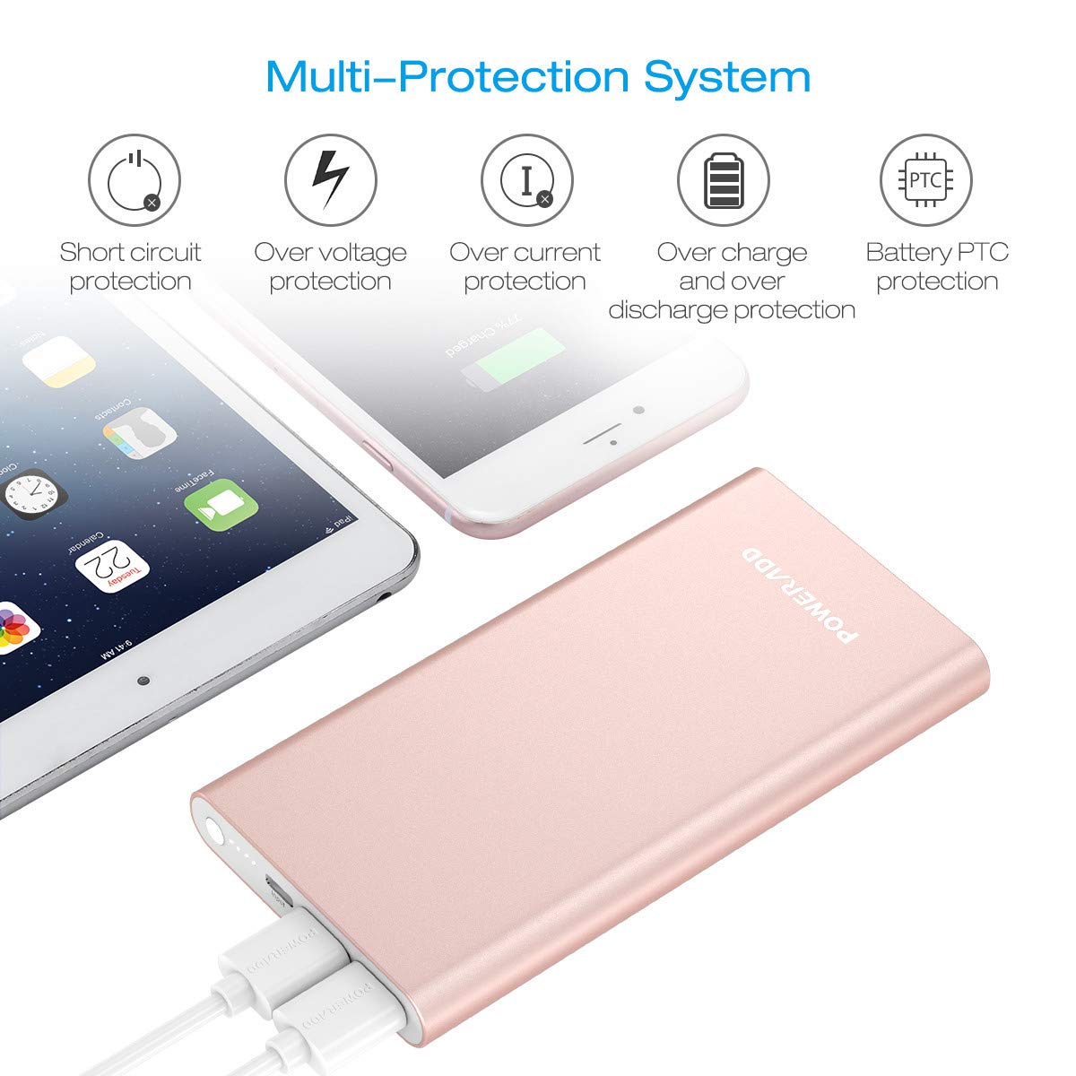 POWERADD Pilot 4GS 12000mAh 8-Pin Input Portable Charger External Battery Pack with 3A High-Speed Output Compatible with iPhone, iPad, iPod, Samsung and More - Rose Gold (Lightning Cable Include)
