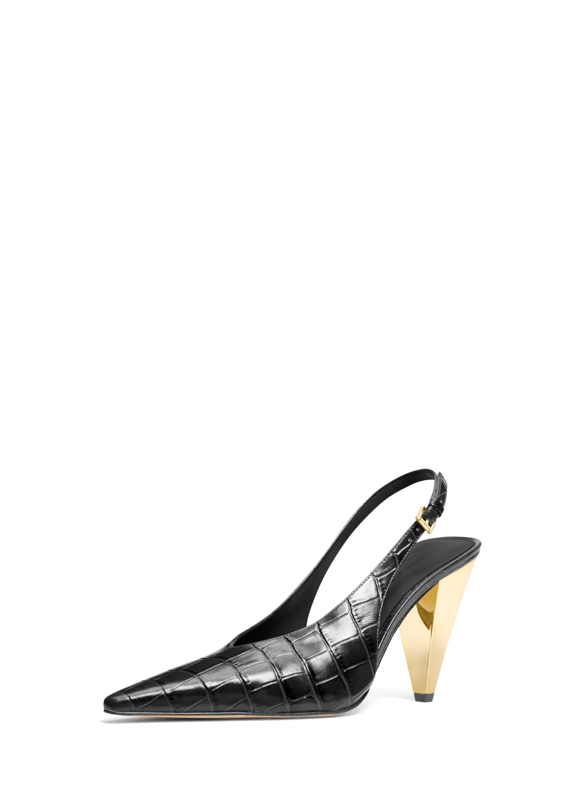 Michael Kors Women’s Electra Sling Pump, Black/Croc Embossed Leather, 7