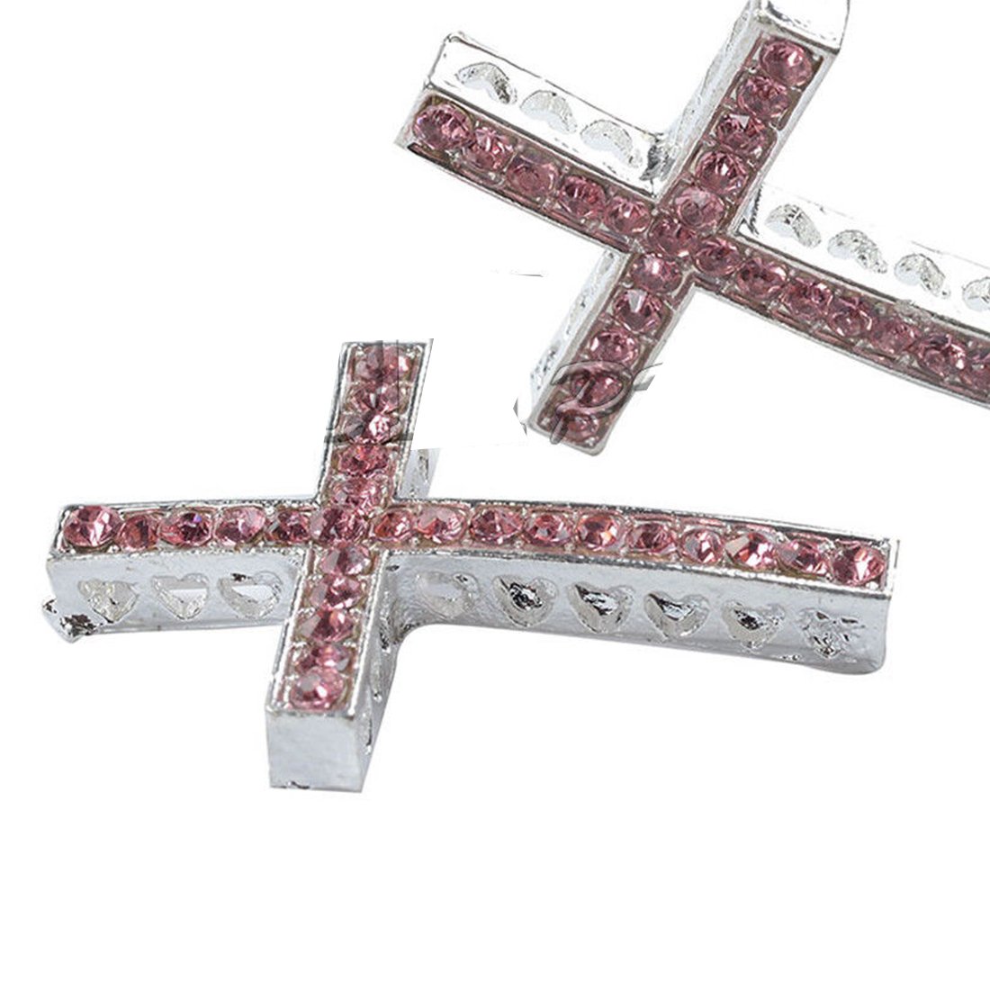 RUBYCA 30pcs Cross Sideway Metal Connector Bead DIY Shamballa Bracelet White Silver Color Light Rose Pink Crystal Inlay