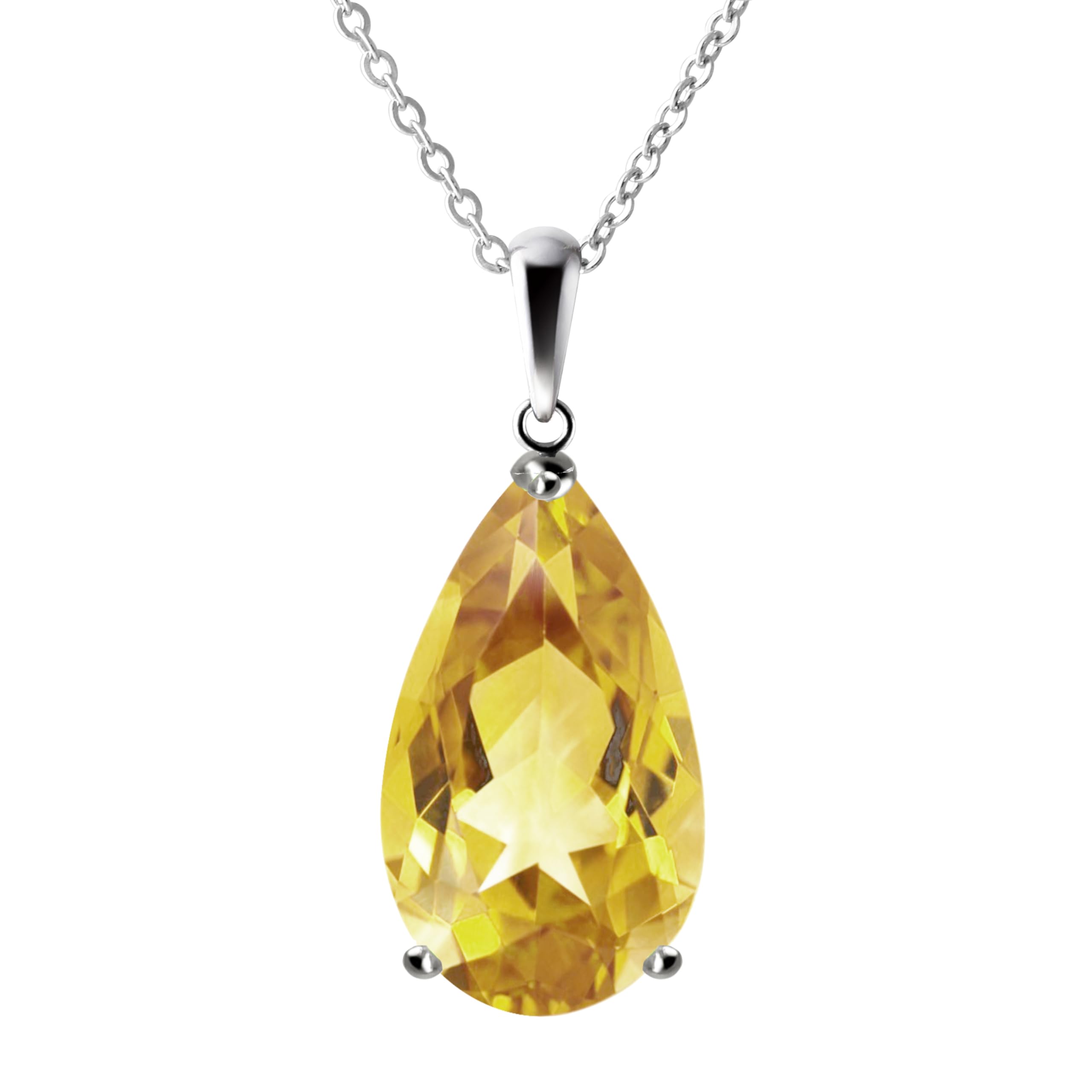 Franki Baker Sterling Silver & Pear Shaped Natural Citrine Gemstone Pendant Necklace. Chain length: 50cm. Pendant length with bale: 2cm