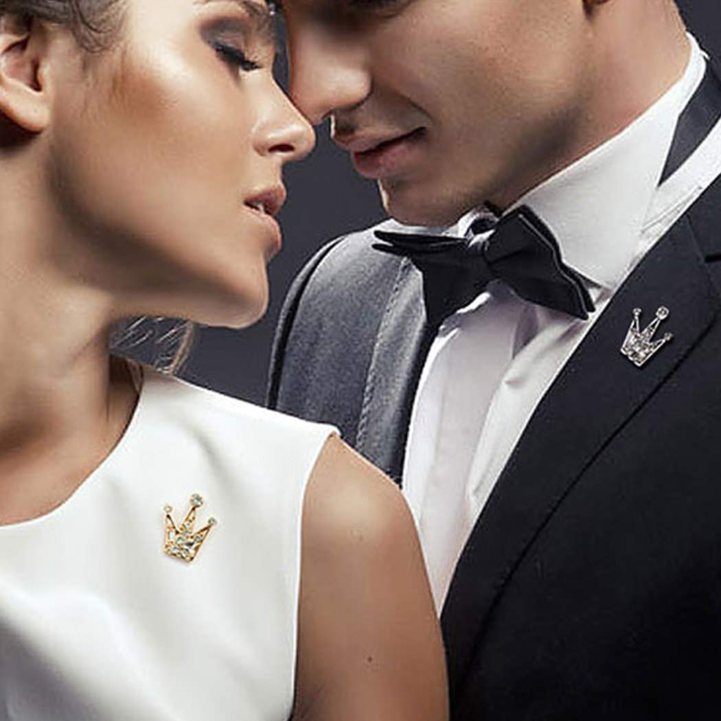 Yienate Fashion Mini Crown Brooch Pin Full Rhinestone Crystal Collar Pin Breastpin Clothes Pin Jewelry Gifts for Men and Women (Gold)