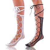 Miaband Women's Knee High Fishnet Socks Mesh Lace Lolita Stockings Calf Socks Cosplay Accessories for Women 2 Pairs