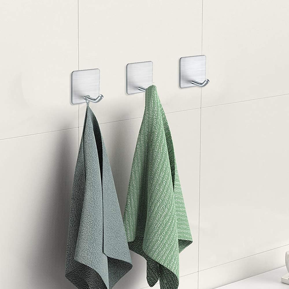 FOTYRIG Adhesive Hooks Heavy Duty Hooks Wall Hangers Waterproof Stainless Steel Towel Hanger Holder Stcik on Hooks for Hanging Kitchen Bathroom Home-4 Packs: Home & Kitchen