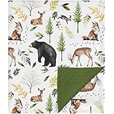 HawSkgFub Forest Woods Animal Friends Mink Baby Blankets Dotted Backing Boy Girl Shower Gift, Bear Deer Fox Rabbit Double Layer Nursery Swaddle, Soft Newborn Infant Toddler Bed Crib Bedding 30 x 40