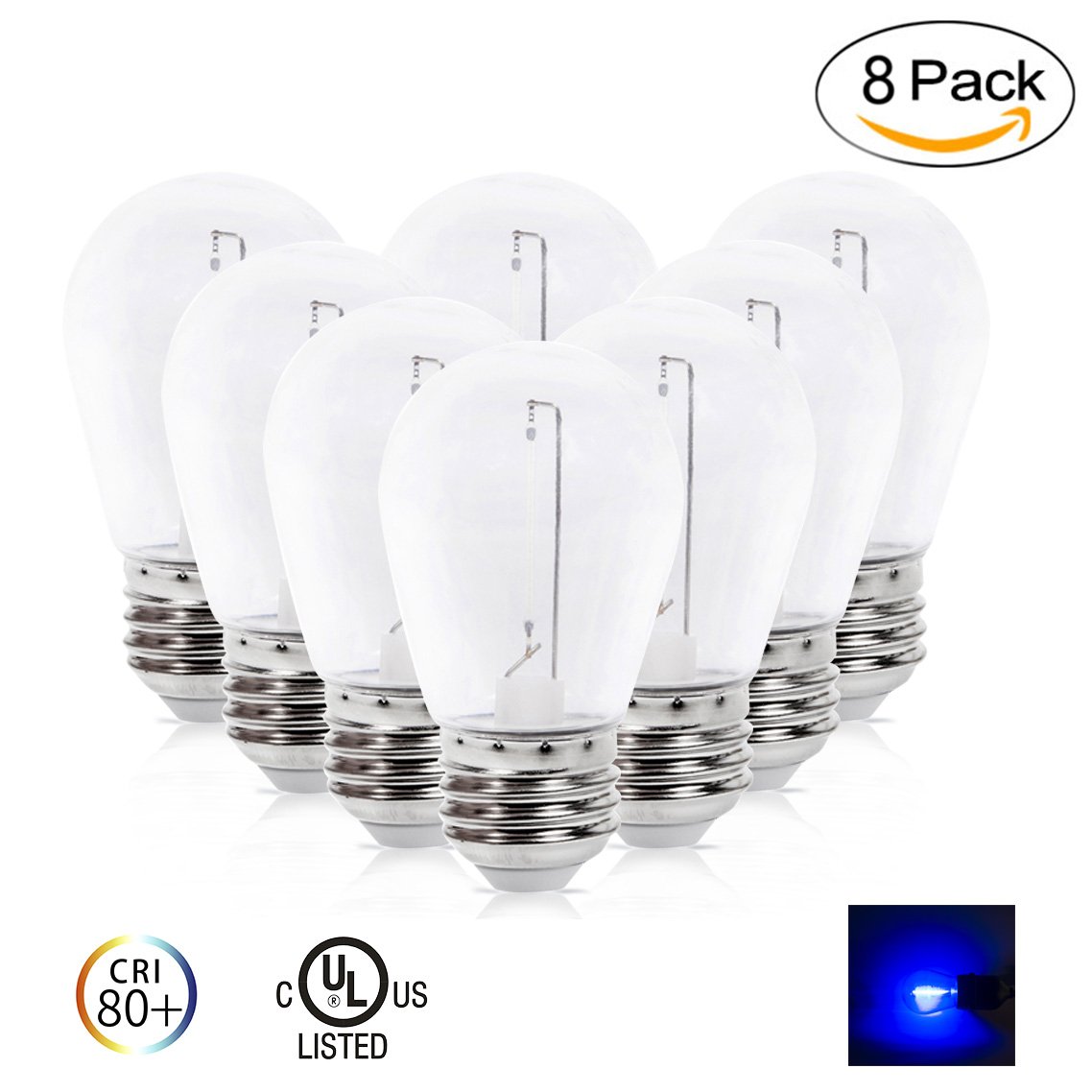 EFFOE S14 LED Bulbs, 1W Blue Colored Decorative Light Bulbs, E26 Base