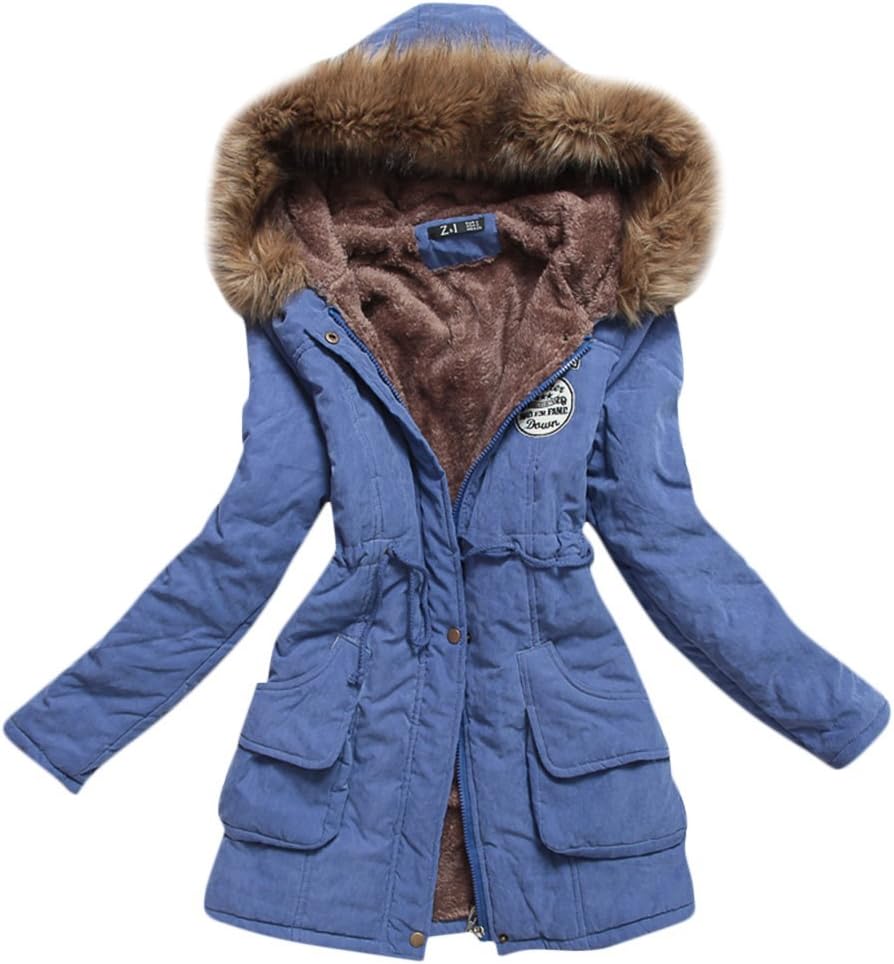 MEWOW Women's Winter Mid Length Hooded Cotton Padded Fleeced Coats Jackets