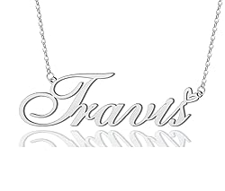AOLO Travis Heart Name Necklace Silver Stainless