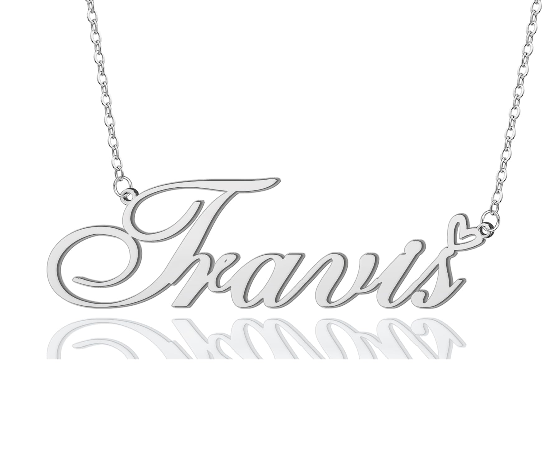AOLO Travis Heart Name Necklace Silver Stainless