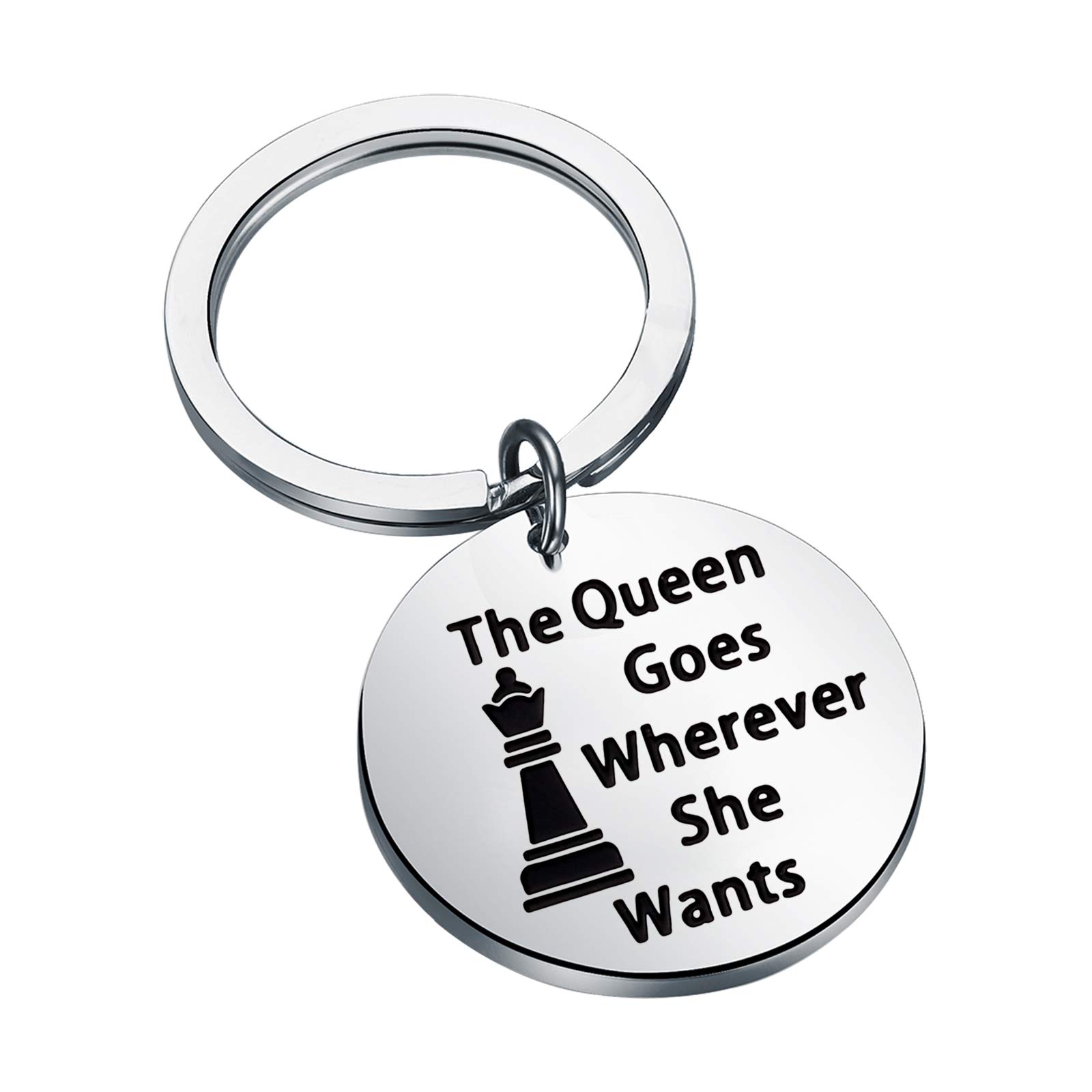 CENWA Chess Keychain Chess Player Gift Chess Lover Gift The Queen Goes Wherever She Wants Keychain (The Queen Goes k)