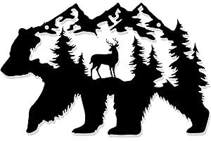 Metal Bear Wall Art - Rustic Forest Decor, Hunting Wildlife Pictures, Cabin Living Room Bedroom Decorations, 14 x 8.5 Inch
