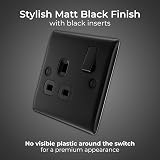 British General Nexus Metal 13A Single Switched Wall Socket Matt Black Slim view 2