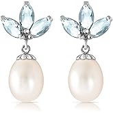 14k White Gold Freshwater Pearl Earrings with Aquamarines