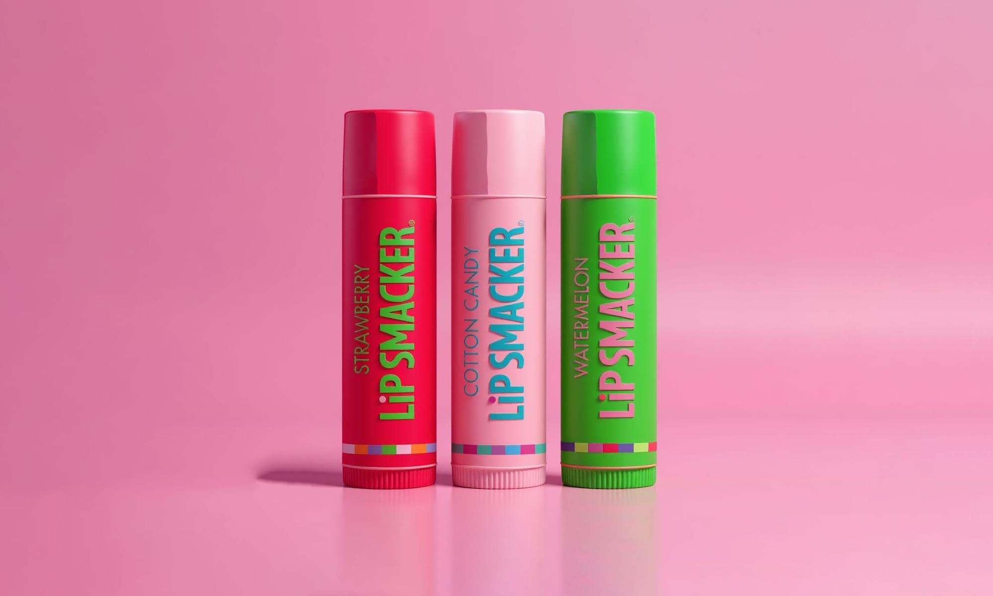 Lip Smacker Flavored Lip Balm Original & Best - Moisturizing, Soothing Trio Strawberry, Watermelon, & Cotton Candy