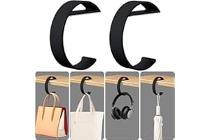 GELOBO 2 PCS Purse Hook for Table Heavy Duty, e-Shape Bag Hanger for Table, Classroom, Office, Travel, Multi-Use Portable Bag Hook for Desk, Headphone, Key, Backpack, Office Table Accessories (2 PCS-Black)
