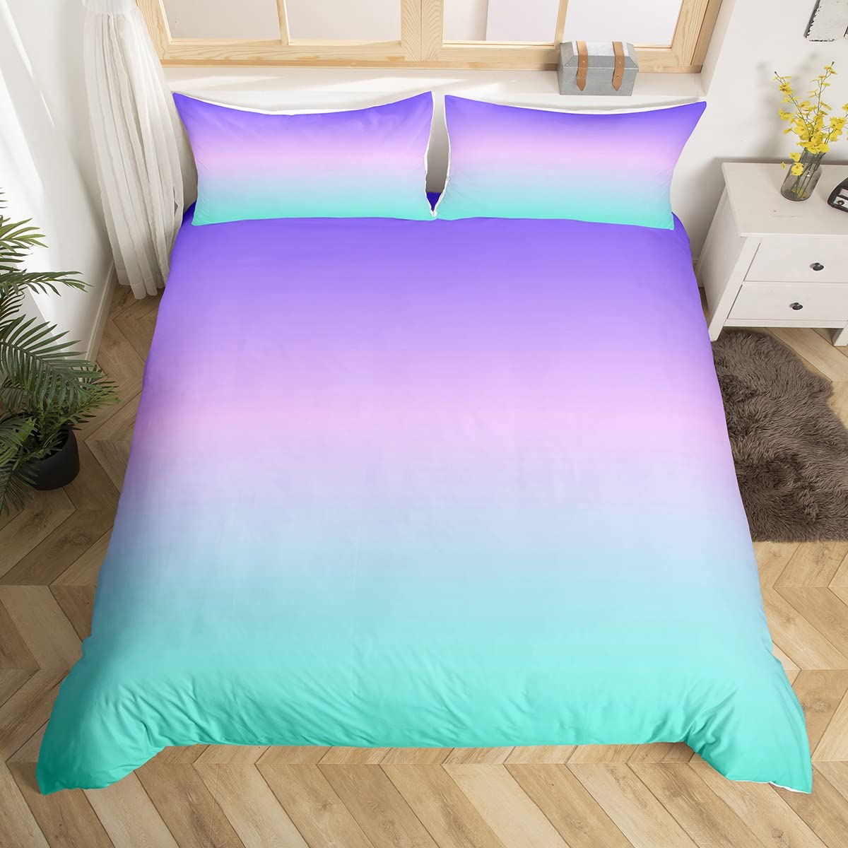 Gradient Duvet Cover Purple Pink Green Gradient Bedding Set for Kids Boys Girls Gradient Color Comforter Cover Soft Bedspread Cover Duvet Cover Double Size