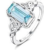 DAYBYDAY Celtic Birthstone Rings for Women, 925 Sterling Silver/18K Gold Plated Emerald Cut Celtic Knot Engagement Wedding Ring, Square Created Gemstone Promise Rings for Her Size 6-10