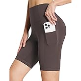 baleaf Womens Spandex Shorts 8" High Waisted Biker Workout Lycra Compression Shorts with Pockets Brown XXXL