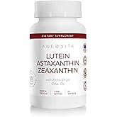 Anew Vita Lutein Astaxanthin Zeaxanthin, Eye Health Support Supplement, 2 in 1 Antioxidant Formula with Lutemax and AstaReal, with Extra Virgin Olive Oil, 30 Softgels