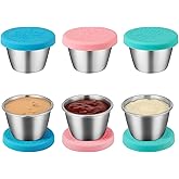 Freshmage [6 Pack 2.4oz] Stainless Steel Dressing Container with Silicone Lids, Reusable Leakproof Condiment Containers Small Sauce Container Sets