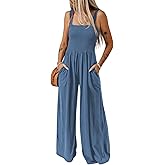 Dokotoo Women's Casual Loose Overalls Jumpsuits One Piece Sleeveless Wide Leg Long Pant Rompers With Pockets