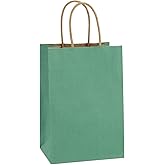 BagDream Kraft Paper Bags 100Pcs 5.25x3x8 Inches Small Kraft Gift Bags with Handles Bulk, for Shopping, Party Favor, Retail, Merchandise, Business, Green Striped Paper Sacks