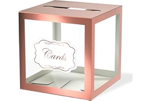 WNINK Rose Gold Clear Window Cards Box, Cards Receiving Box For Birthday, Wedding, Bridal or Baby Shower, Graduation, Anniversaries, Engagement Party Decorations Supplies Money Box