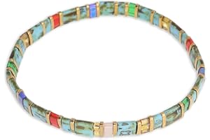 Sonateomber Tila Flat Beaded Stretch Bracelets for Women Colorful Beads Stack Bracelet