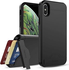 Teelevo Wallet Case for iPhone Xs (2018), Dual Layer Case with Card Slot Holder and Kickstand for iPhone Xs and iPhone X - Black