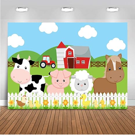 Amazon Com Mocsicka Farm Barnyard Birthday Backdrop 7x5ft