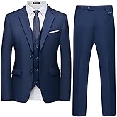 WULFUL Men's 3 Piece Slim Fit Suit Set Two Button Blazer Jacket Vest Pants Tuxedo Set for Party, Wedding and Business