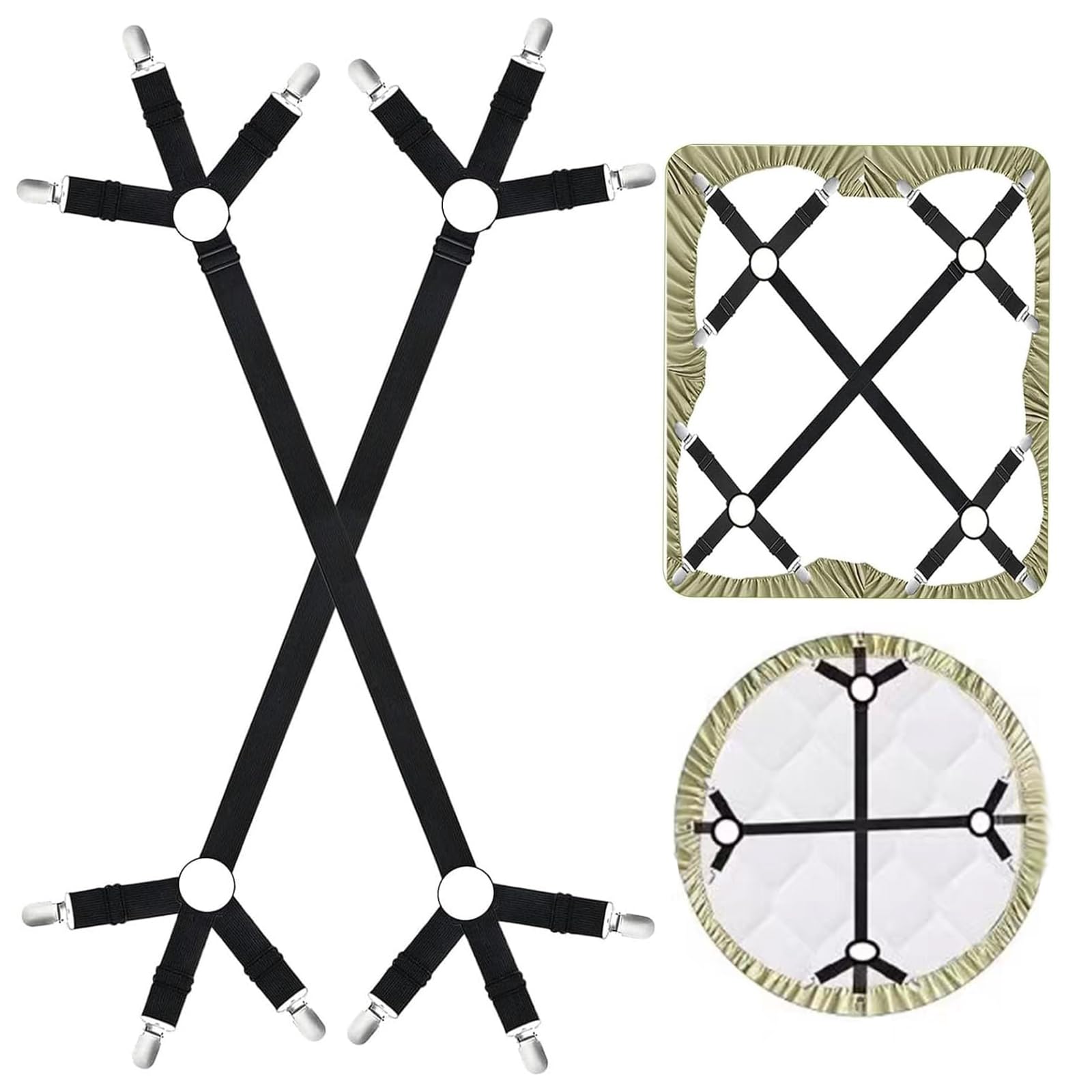 Bed Sheet Clips, 2 Pcs Crisscross Sheet Clips For Bedding, Adjustable Black Color Fitted Sheet Clips, Valentine's Day Gift, Used To Fix Bed Sheets, For Corners Keep Sheets Firm & Tight In Place