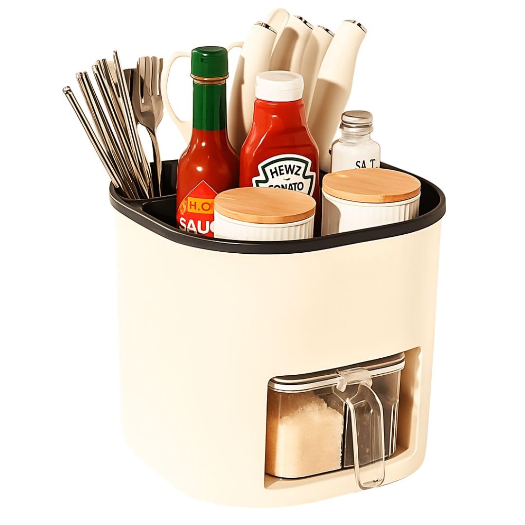 Photo 1 of ***Factory seal***

DAZZLEREE Rotating Utensil Holder for Kitchen Counter – Seasoning Organizer with 4 Spice Containers, Cutlery Holder and Knife Holders for Counter Top, Space-Saving Kitchen Countertop Organizer