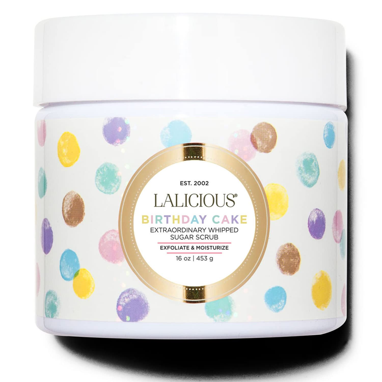 LaLicious Birthday Cake Extraordinary Whipped Sugar Scrub - Pink Shimmer Body & Foot Scrub, Exfoliating & Moisturizing Skin Care with Coconut Oil & Honey, No Parabens (16oz)