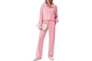 PINSPARK 2 Piece Sets for Women 1/2 Zip Sweatsuit Loose Fit Sweatshirt Straight Leg Pants 2025 Matching Outfit Fall Tracksuit