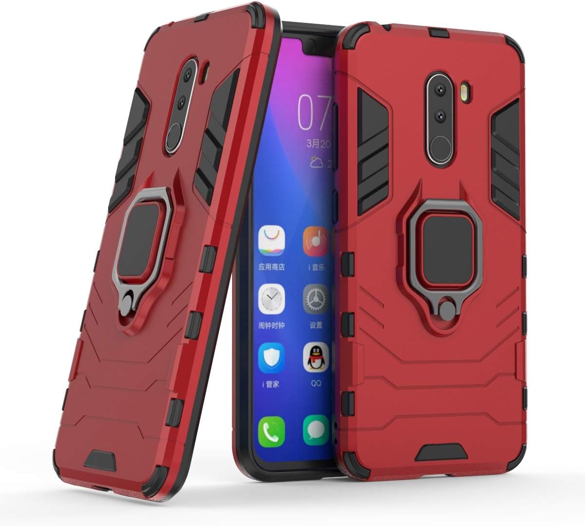 ShenFang Light Slim 2 in 1 Soft TPU & Hard PC Non-Slip with Stand Function & Magnetic Car Mount Shockproof Protective Case for Xiaomi Pocophone F1 / Poco F1 6.18" - Red