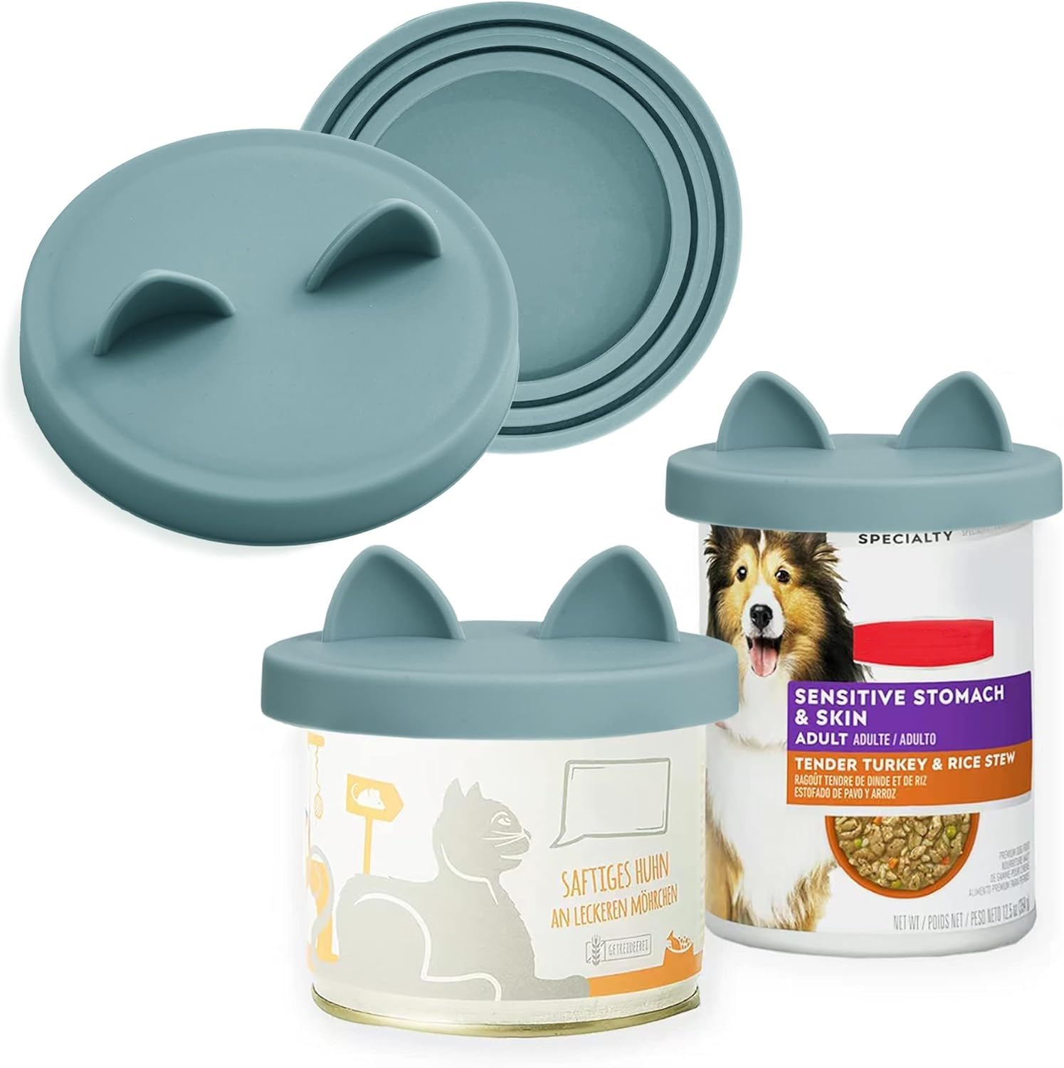 Photo 1 of OHMO 2 Pack Dog Food Can Lids, (3,12, 14oz etc.) Universal Size BPA Free Silicone Covers for Cat and Pet Food, Light Blue