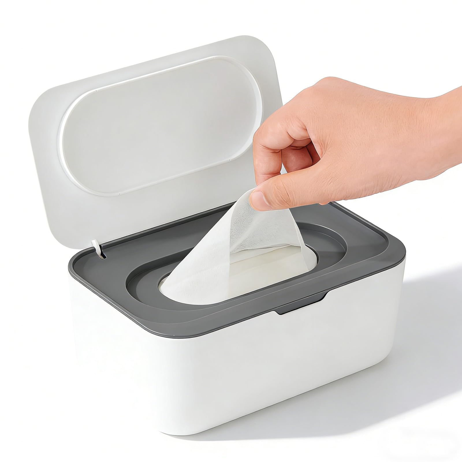 XxinXrong Wet Wipes Dispenser, Wet Wipes Dispenser Bracket, Wet Wipes Container Box Refillable, Wet Wipes Storage Box for Home Office Kitchen Bathroom to Keep Wipes Fresh and Clean - White Grey