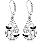 Halloween Earrings Bat Ghost Earrings for Women Sterling Silver Spooky Halloween Ghost Dangle Drop Bat Moon Earring Horror Holiday Jewelry Thanksgiving Gifts