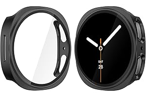 Langboom 2 Pack Hard PC Case with HD Tempered Glass Compatible for Samsung Galaxy Watch 8 44mm with Screen Protector, Scratch