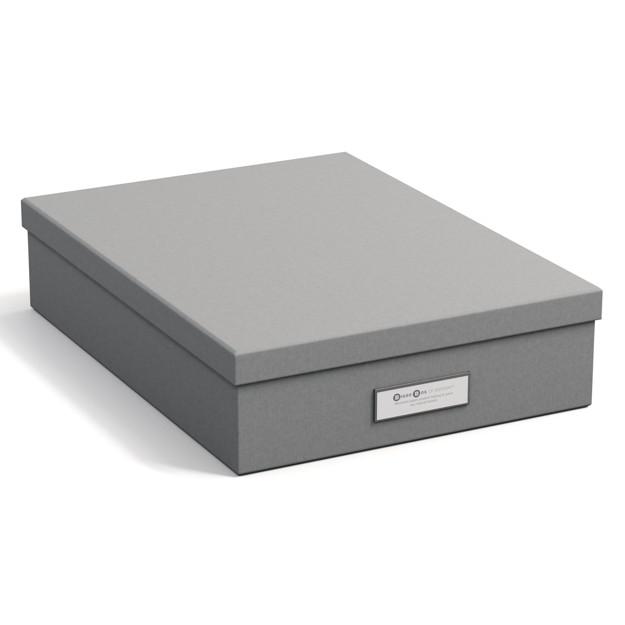 Bigso Box of Sweden Document Box for A4 paper, Brochures and Notes - Box with Lid and Handle - Fibreboard and Paper Box Storage with Lid - Grey