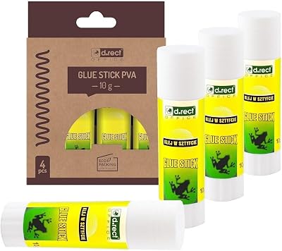D.RECT Glue Stick 10 g Pack of 4 PVA Craft Adhesive for Paper Card Textile