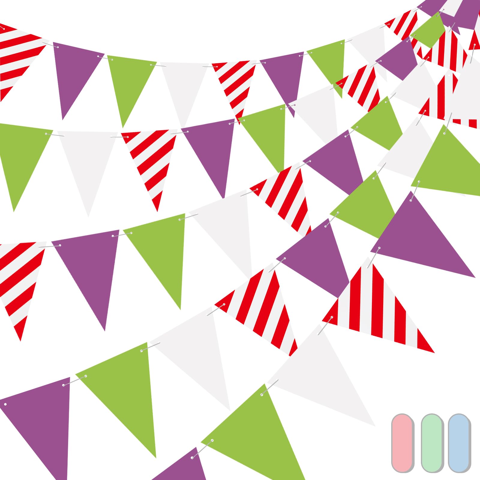 Photo 1 of SmoothNovelty 5 Pieces Birthday Party Decorations Cartoon Party Decorations Banners Themed Birthday Decor Purple Green White Triangle Pennant Flag Garlands