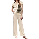 Ekouaer Striped Lounge Set 2 Piece Sweater Matching Outfits Travel Knit Clothing Sets for Women