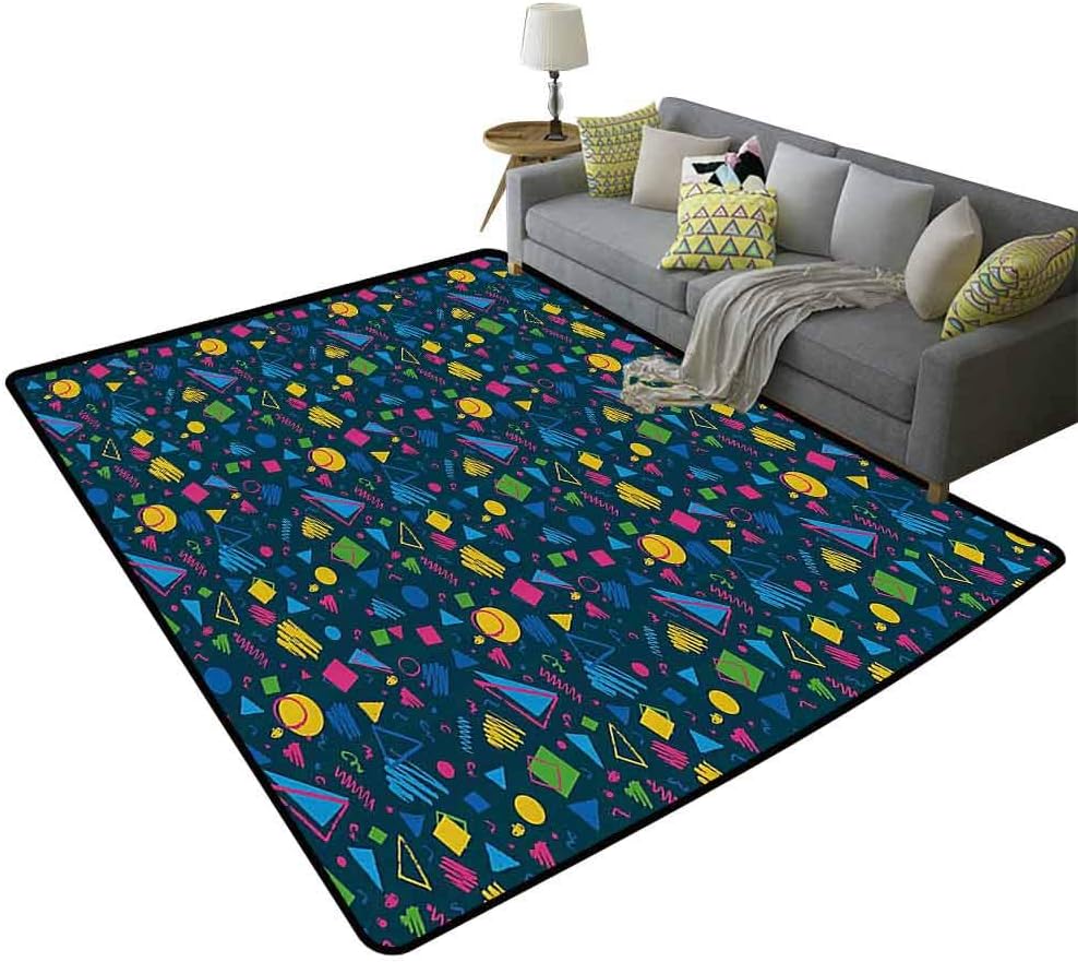 Dark Blue Rug Decorative Floor Rugs, 1980s Styled Pattern