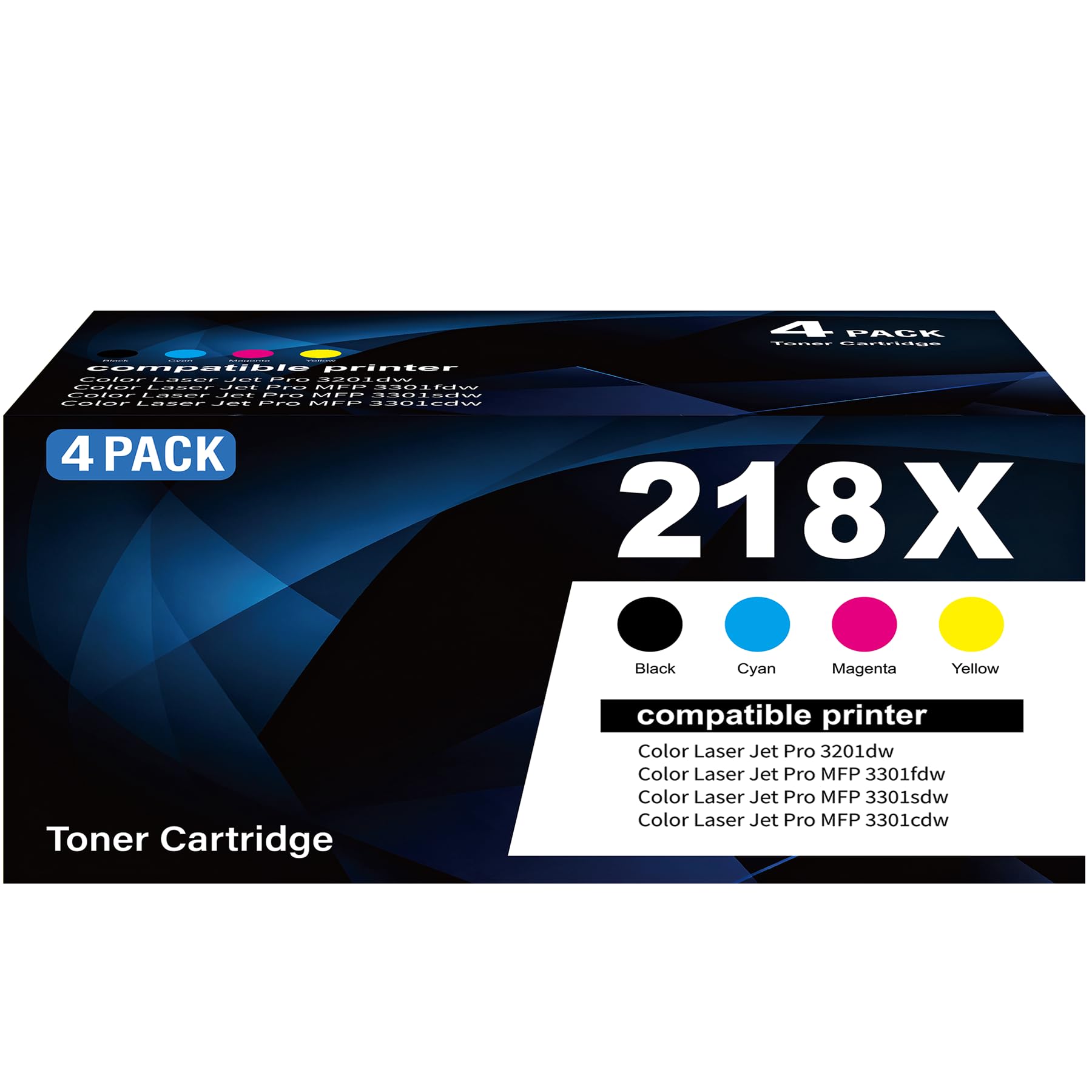 Photo 1 of 218X Toner Cartridges 4 Pack with Chip Replacement for HP 218X W2180X 218A W2180A for Color LaserJet Pro MFP 3301fdw 3301 3201dw 3301sdw 3301cdw Printer Ink (B/C/Y/M Color)