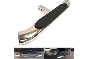 RZGMTSPT Polished Chrome 37" Towing Hitch Trailer Tow Hitch Step Bar 4" Oval Curved Rear Bumper Guard for 2" Receiver SUV Pickup Truck