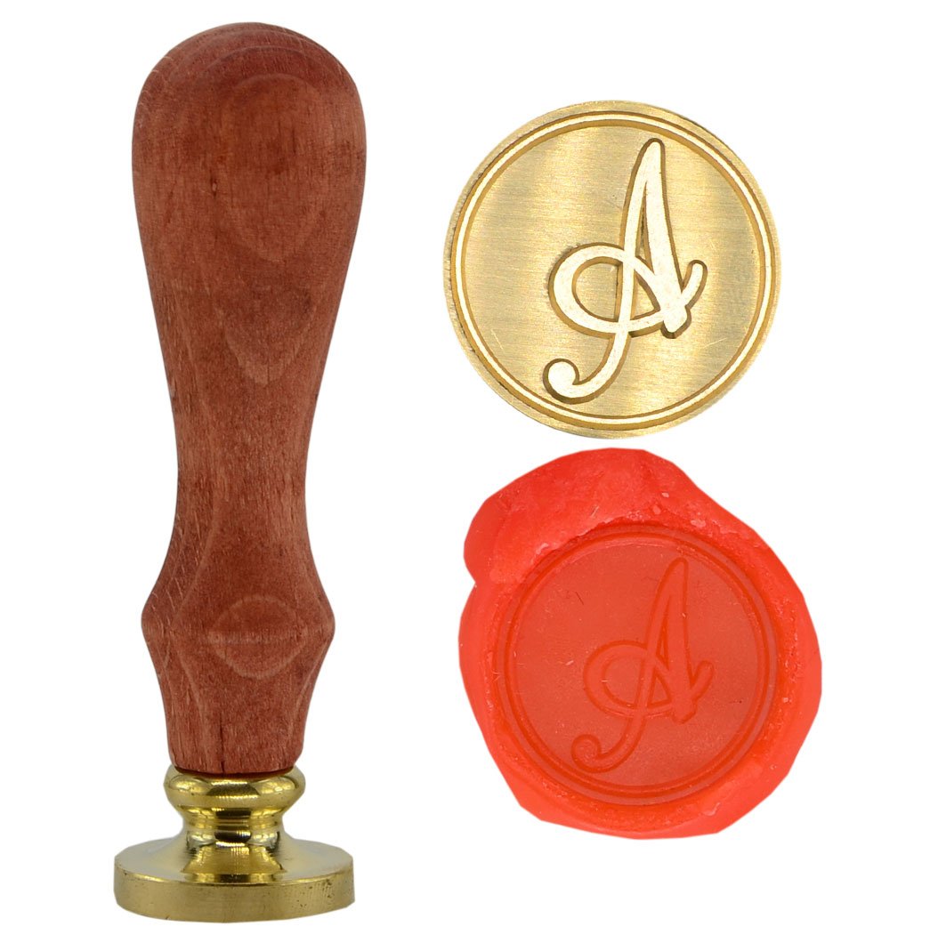 SYAYA Retro Brass Head Wooden Handle 26 Letters A-Z Alphabet Letter Initial Wax Classic Sealing Wax Seal Stamp GZ4 (A)